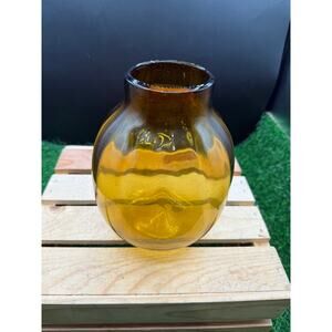 Vintage Amber Hand-Blown Glass Bowl Vase